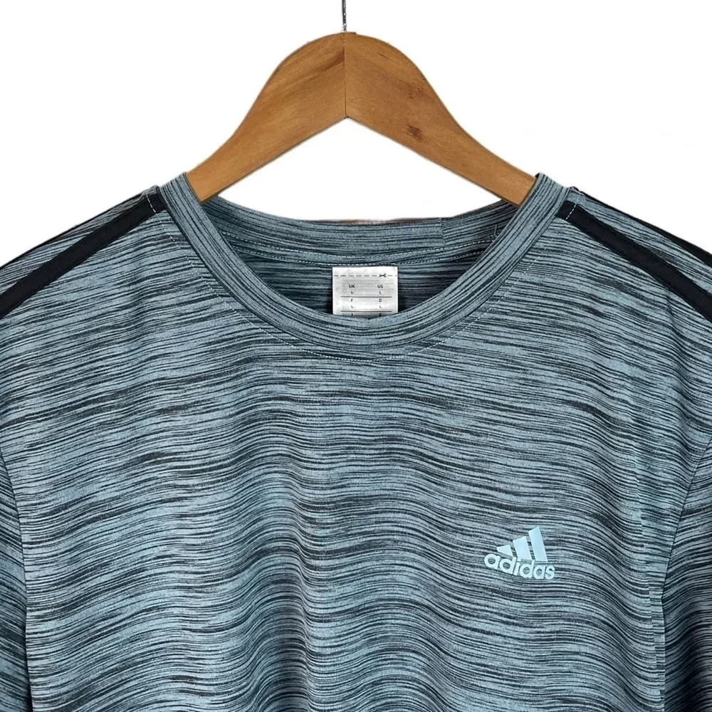 TS609 Mens Adidas 3 Stripe Brand Athletic Performance Gym Shirt L
